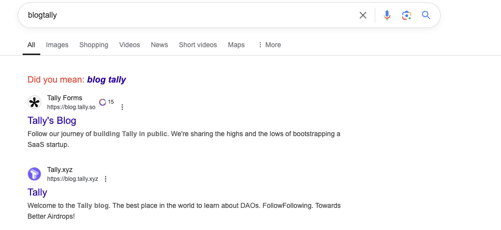 Résultat de recherche Google