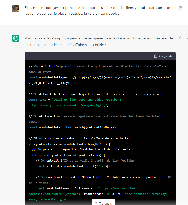 Snippet of code generated by GPT
